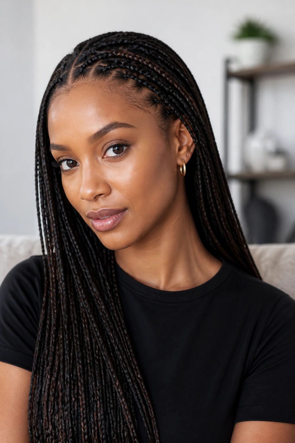 Portrait of a woman with intentional braided hairstyle