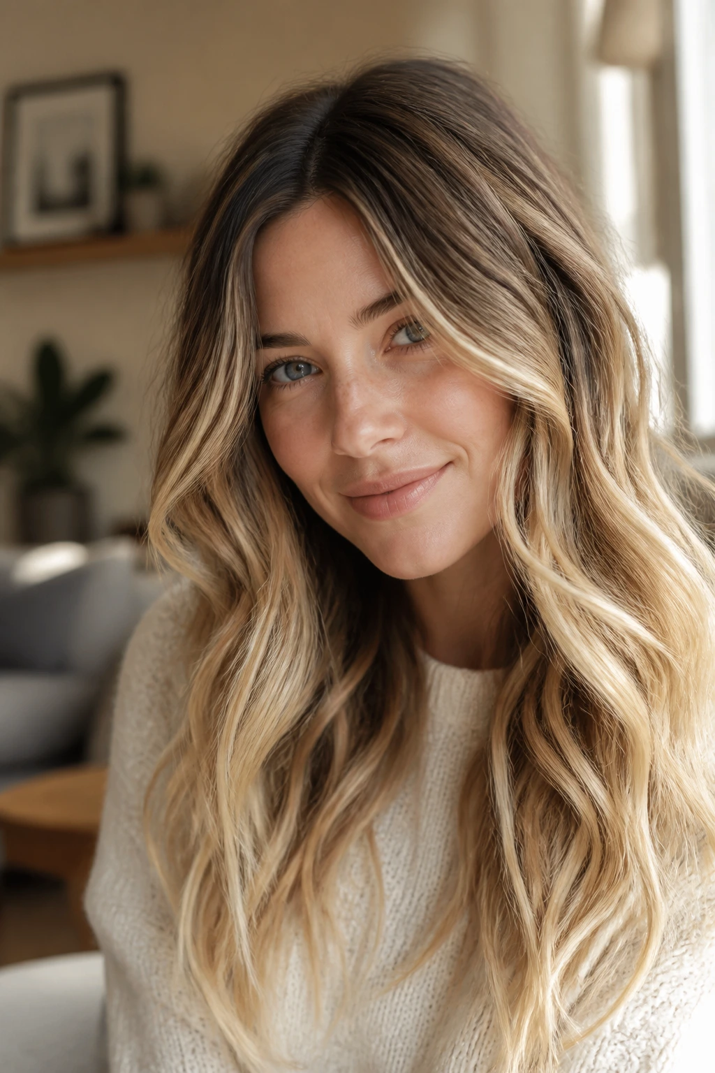 Hair with bright ends and smudged roots on a real person