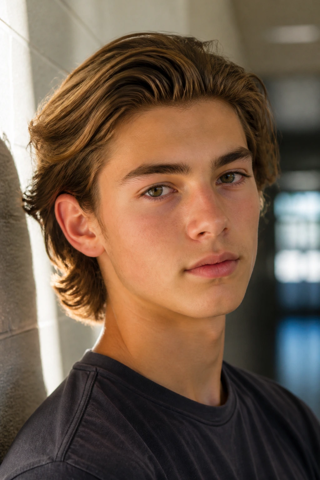 Portrait of a boy with bro flow tucked behind the ears