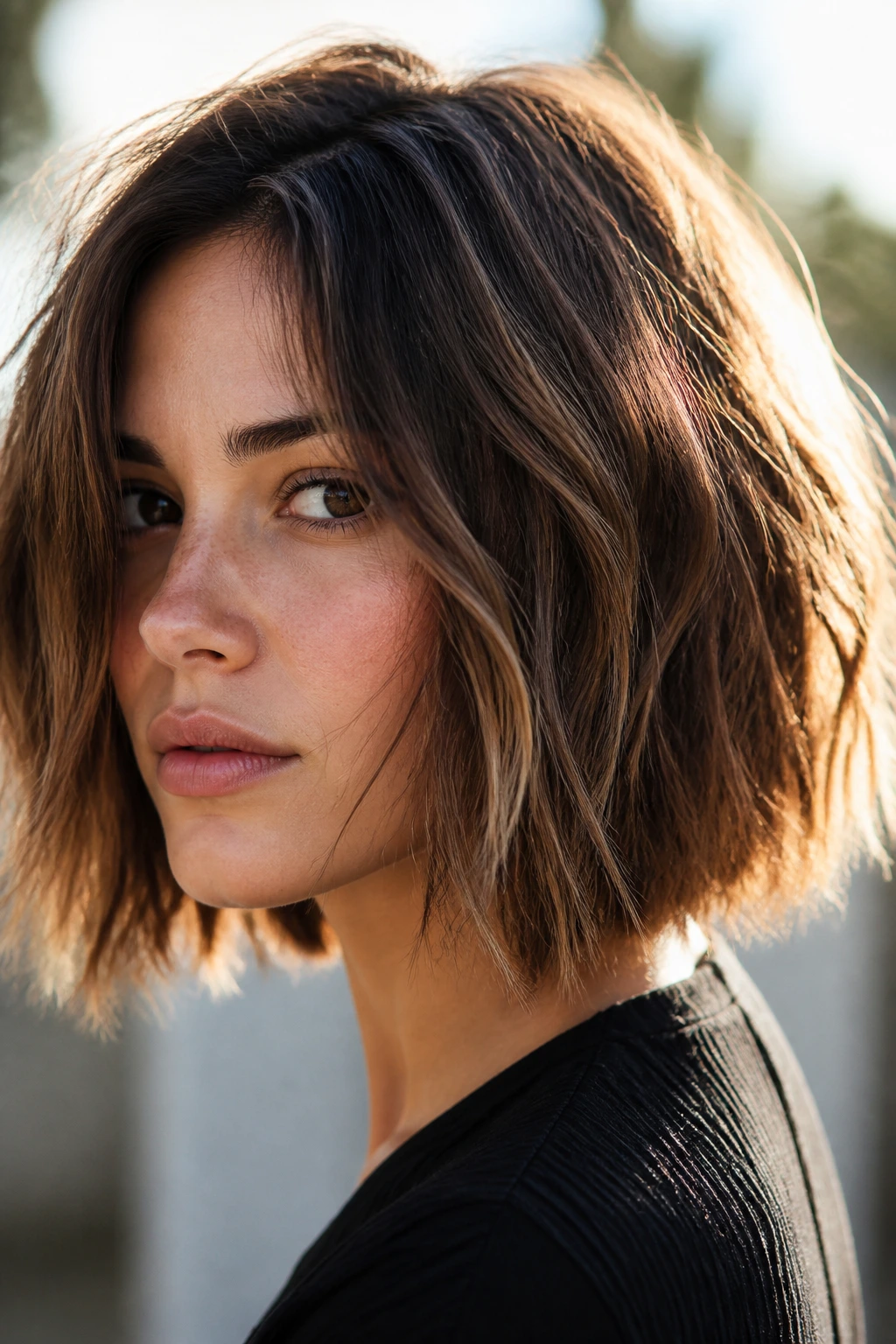 Close-up portrait with broken-edge lob texture