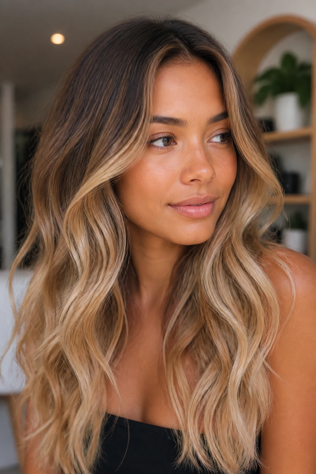 Close-up of bronde-to-blonde melt gradient on a real person.