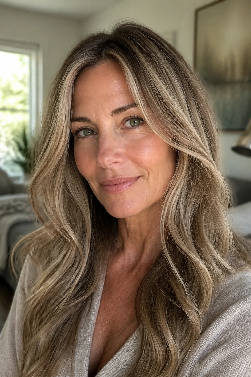 Close-up portrait of a woman with bronde hair and fine blonde ribbons