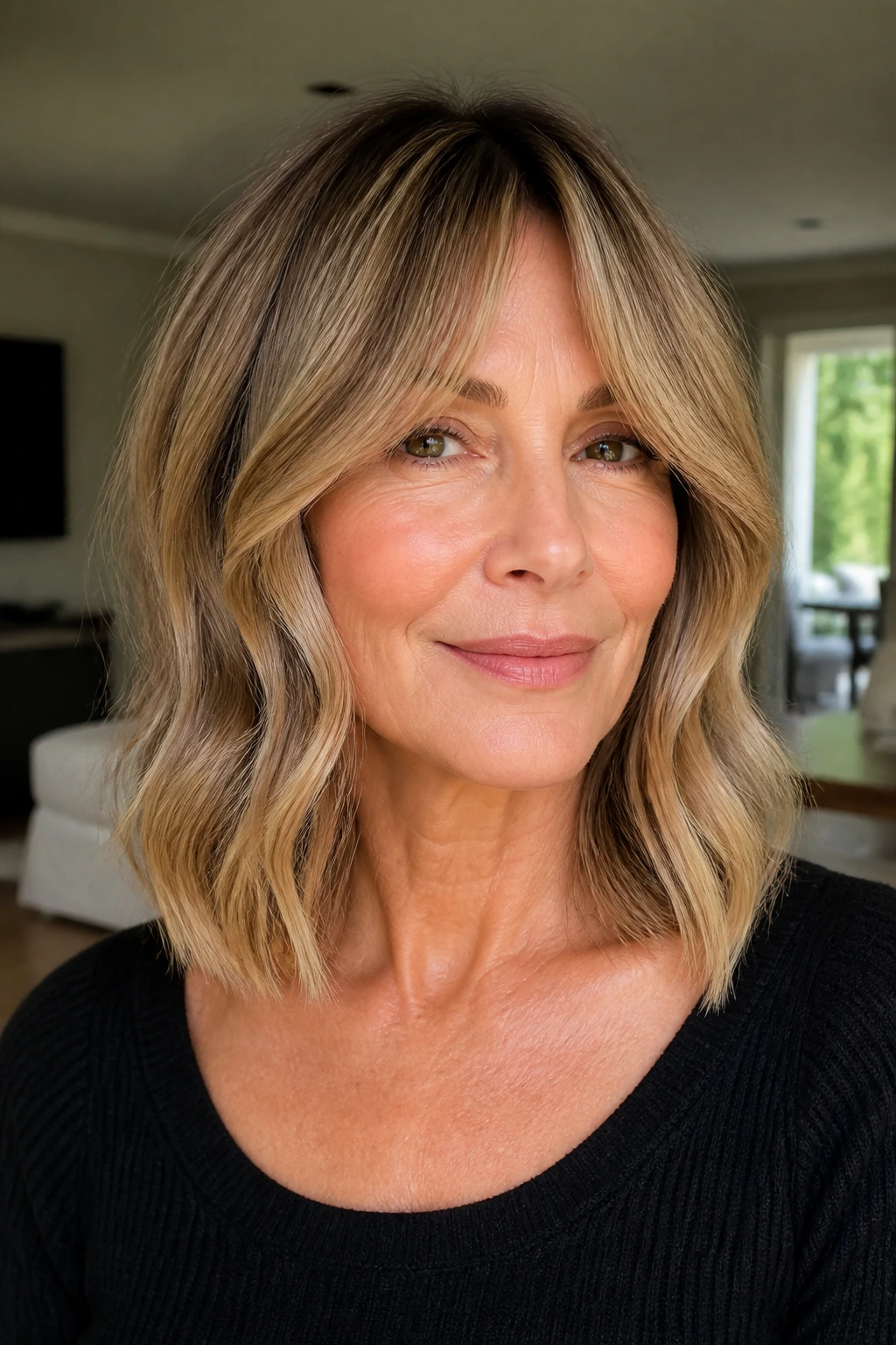 Real woman with bronde lob and airy face-framing waves