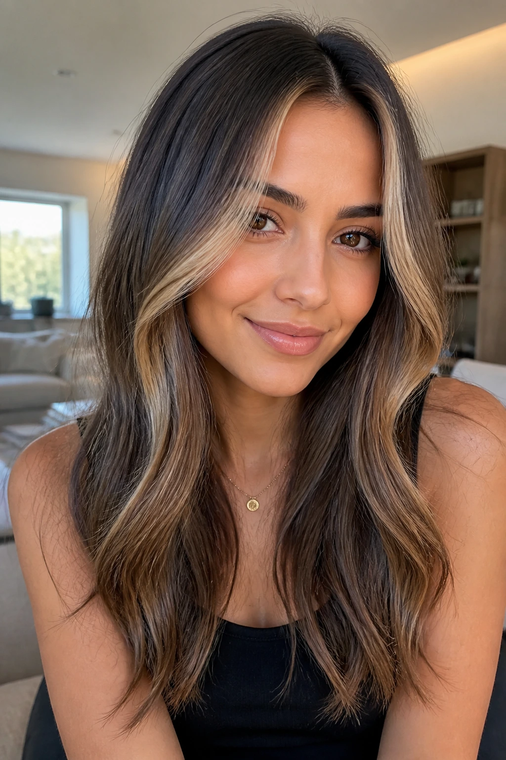 Bronde money piece with soft face lights on a real person