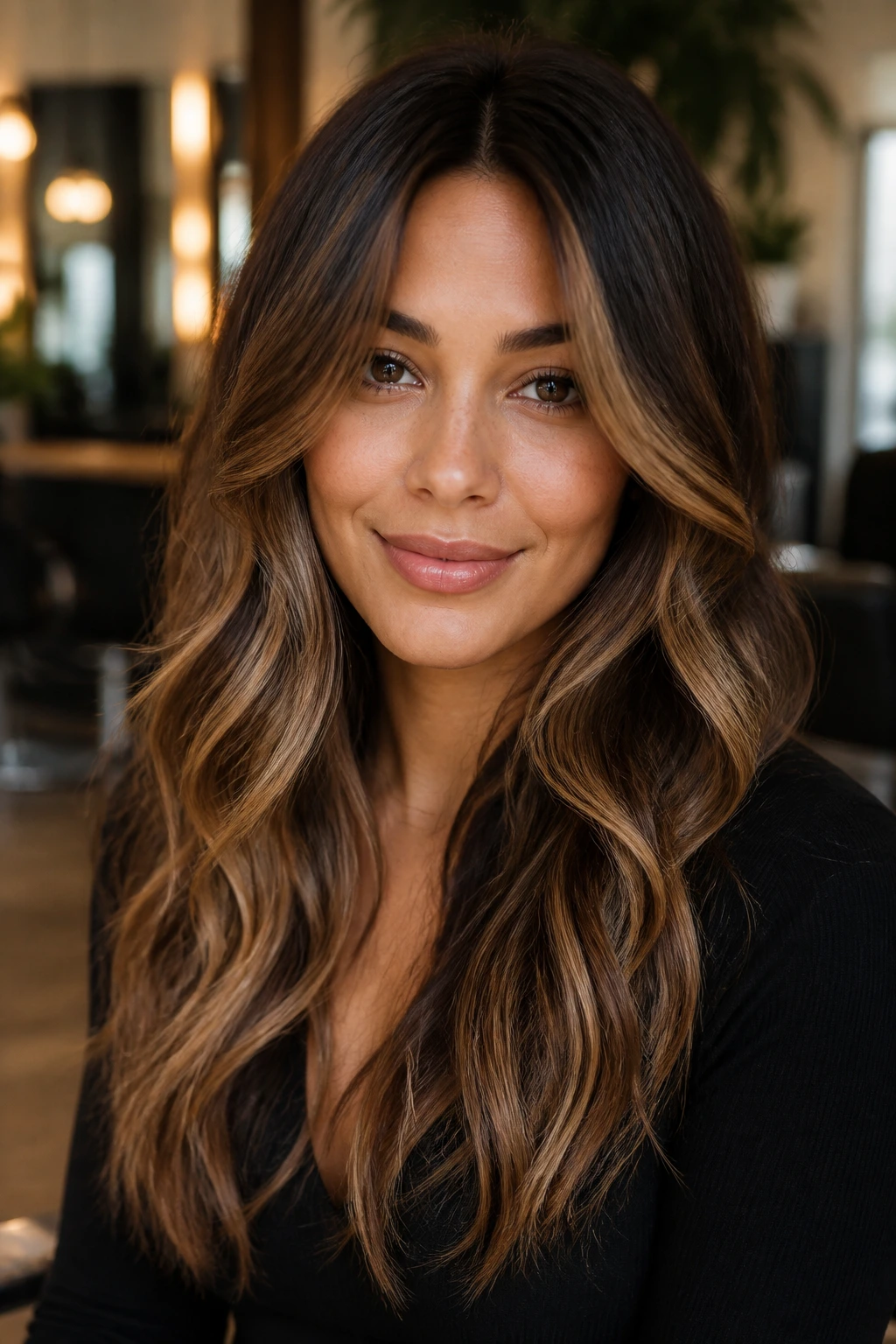 Close-up of hair variations including bronde and taupe tones on a real person