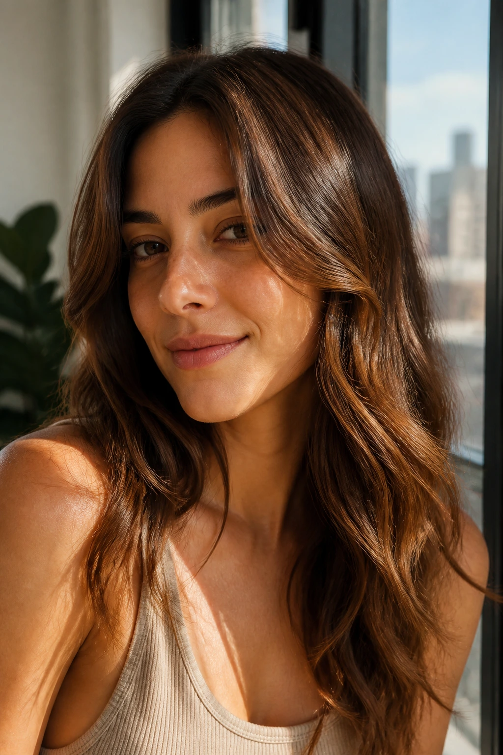 Close-up of bronde transition with soft caramel highlights on real person