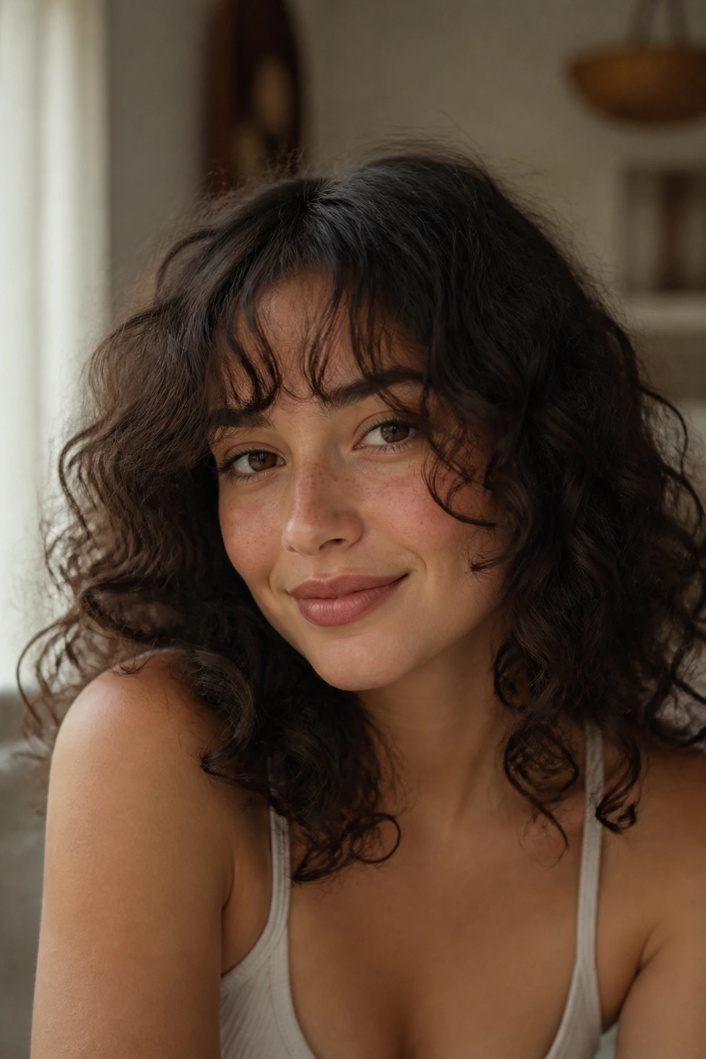 Portrait of person with brow-grazing curtain wisps framing face
