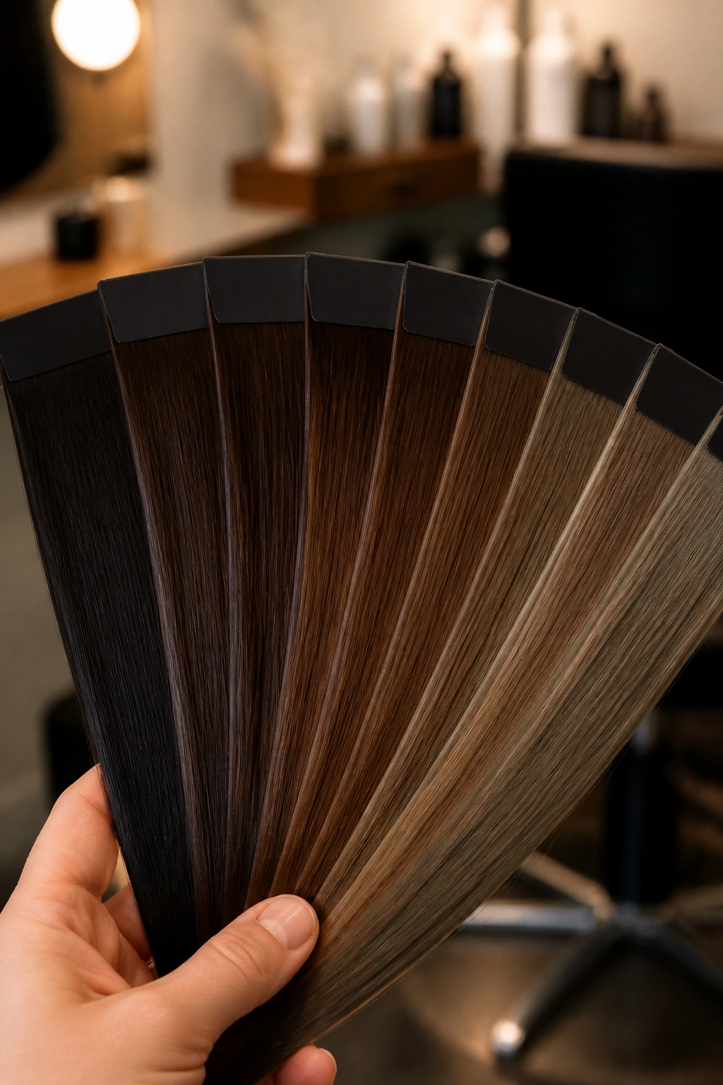 Close-up brown color swatches showing depth from espresso to mocha