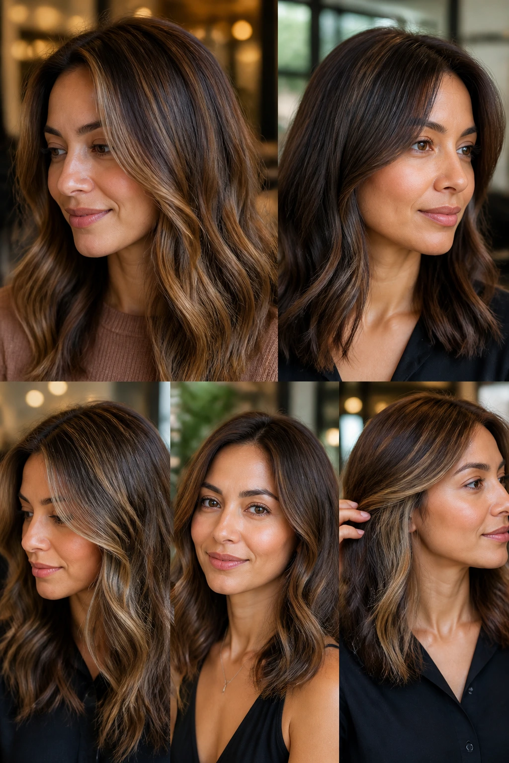 Close-up of brown highlight variations on a real woman's hair