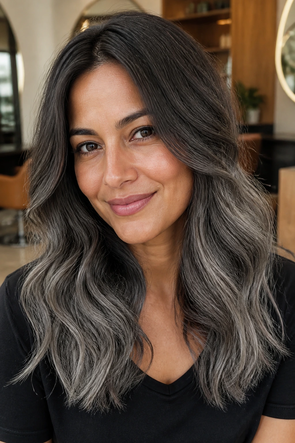 Portrait of a person showing a brown-to-grey gradient on tan skin