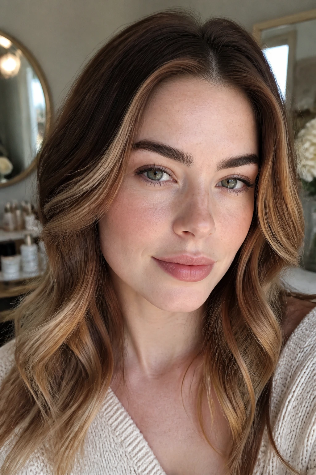 Close-up of a real woman's brows showing cinnamon-root depth and honey-toned mids for strong brow definition