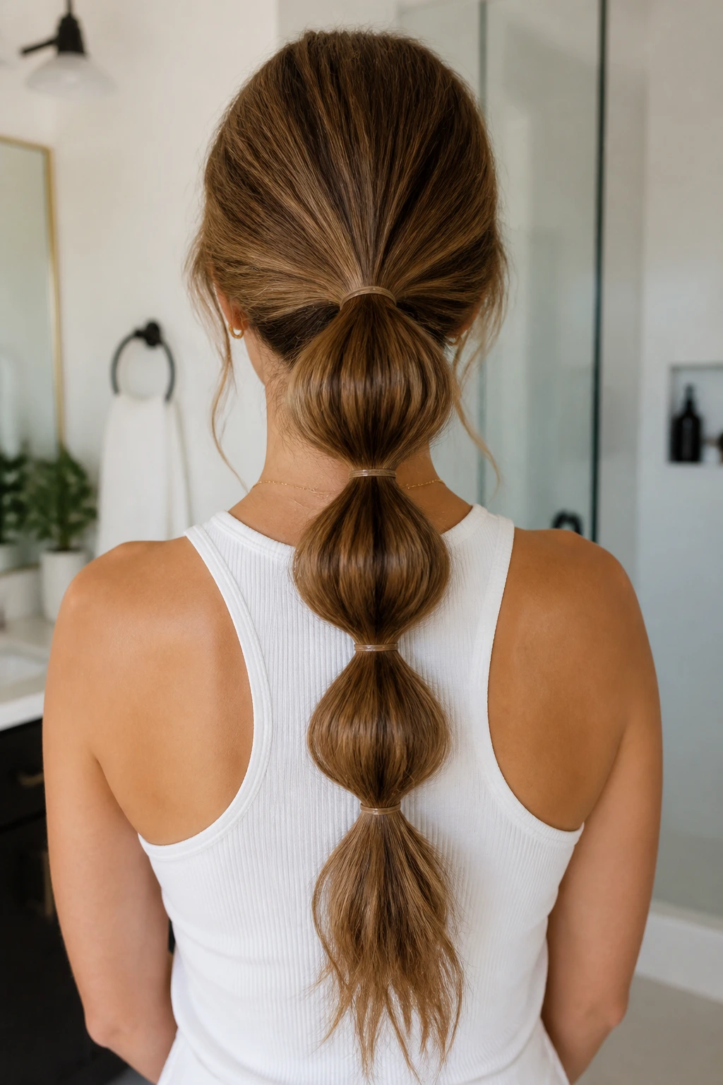 Back view of a real person with a bubble ponytail showing segmented bubbles