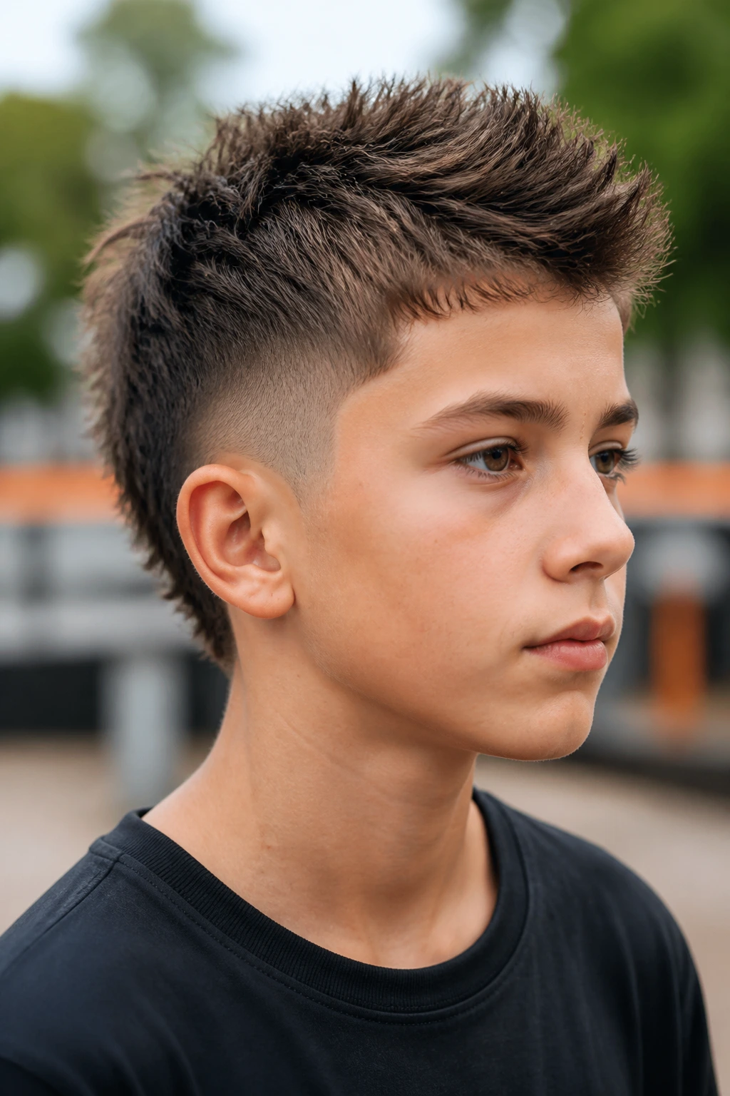 Boy with burst fade Eurohawk and textured crown