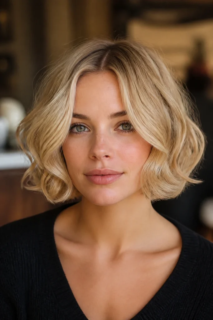 25 Blonde Curly Bobs for Oval Faces with Face-Framing Layers