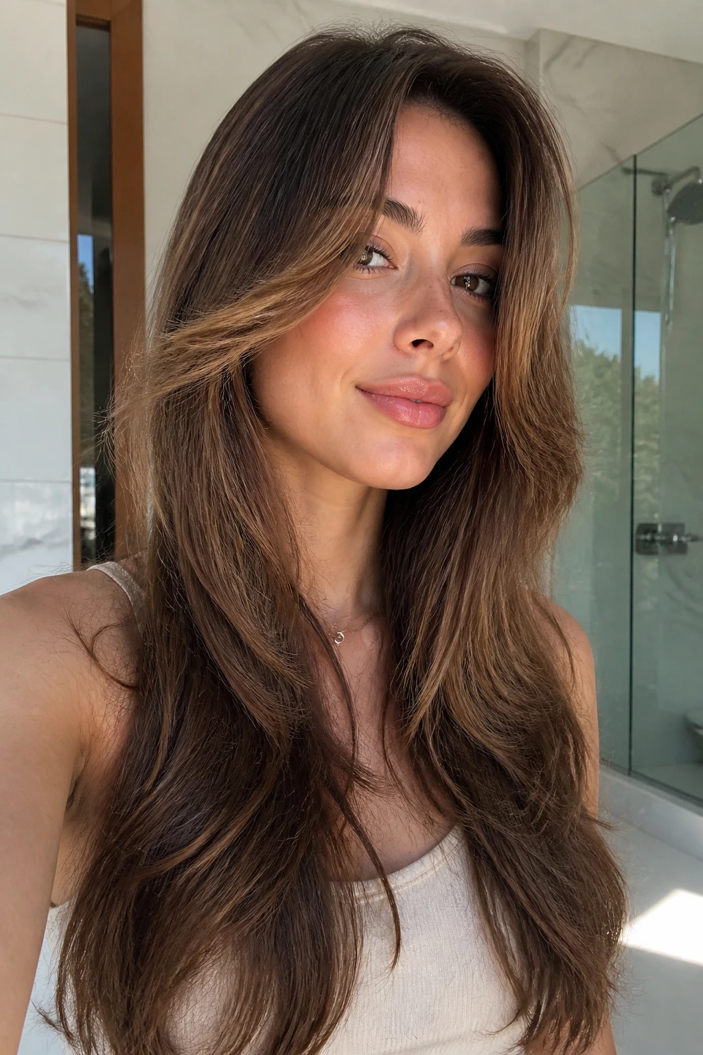 Real person showing butterfly bounce layers lifting the front hair