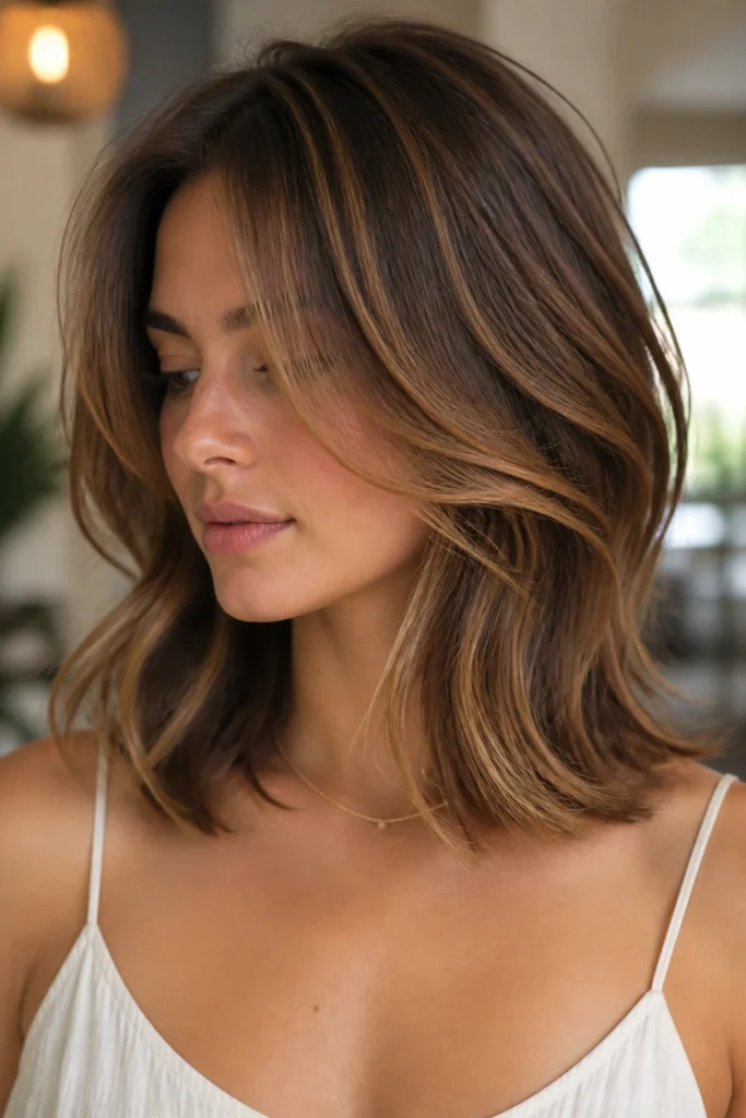 25 Layered Hairstyles for Thick Hair with Caramel Highlights
