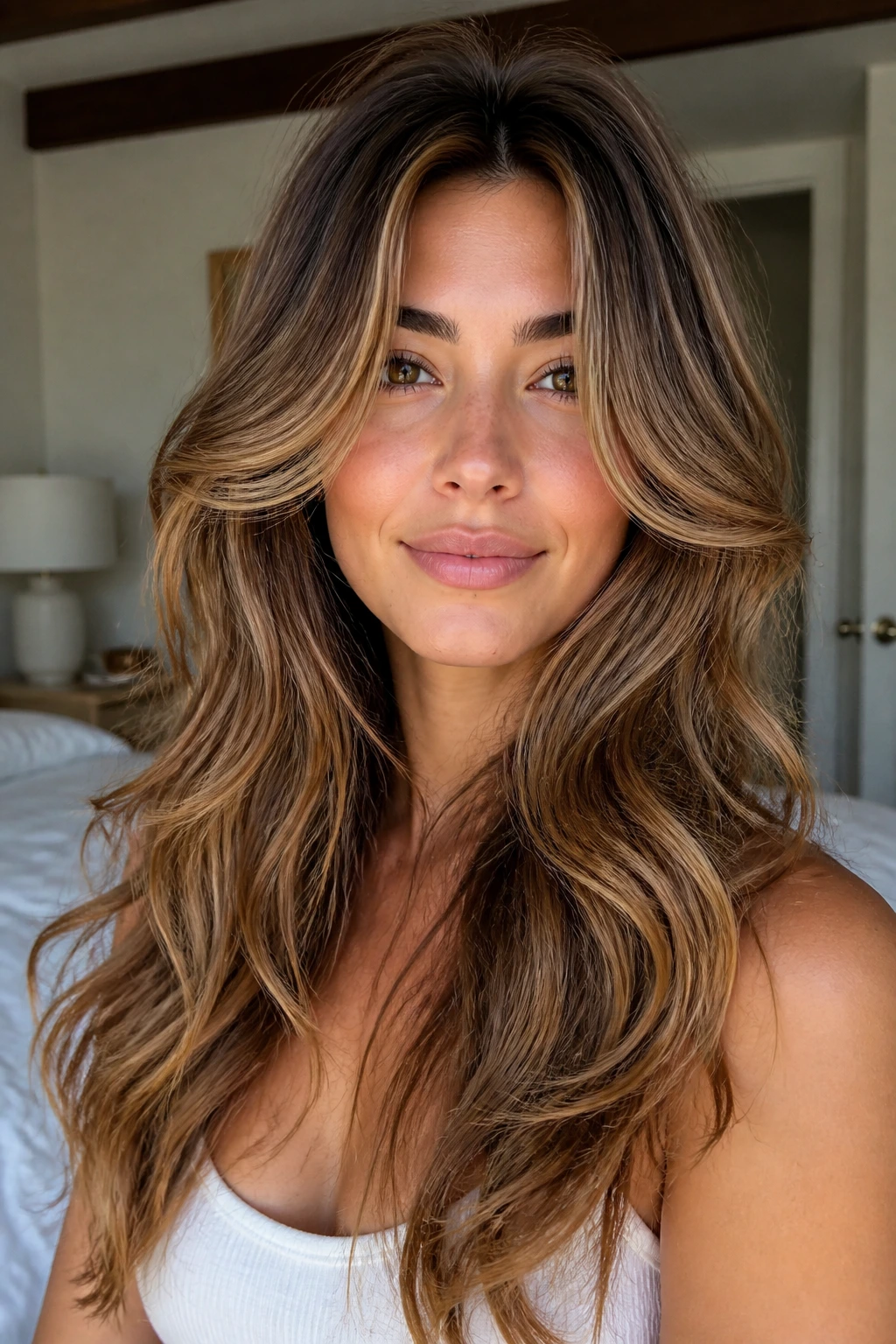 Close-up of a real woman with butterfly layers and crown lift