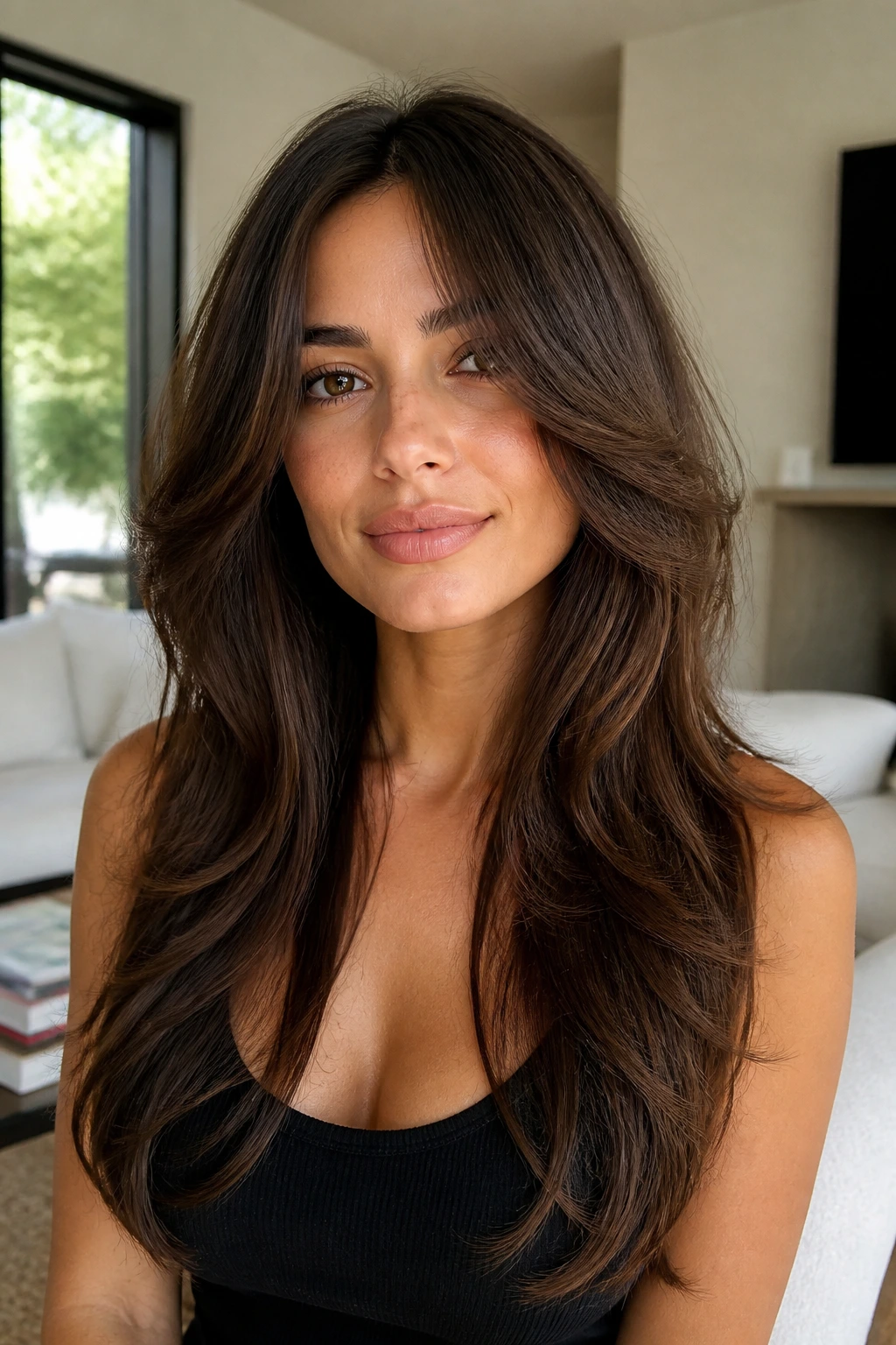 Portrait of a woman with butterfly layers lifting around the cheeks