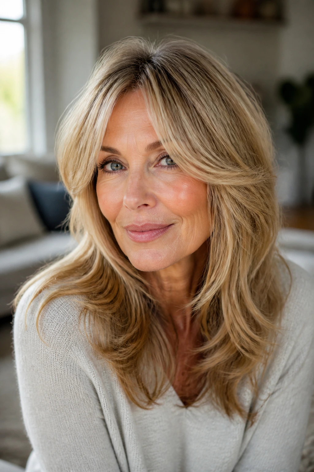 Portrait of a woman with butterfly layers around the cheekbones