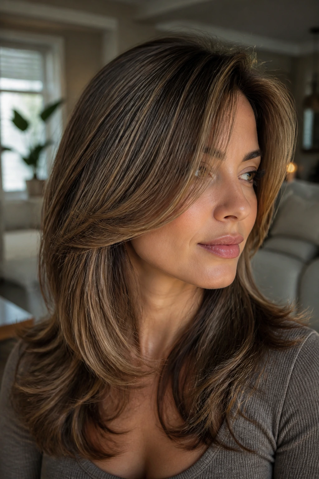 Close-up of a real woman with butterfly layers flipping to the side.