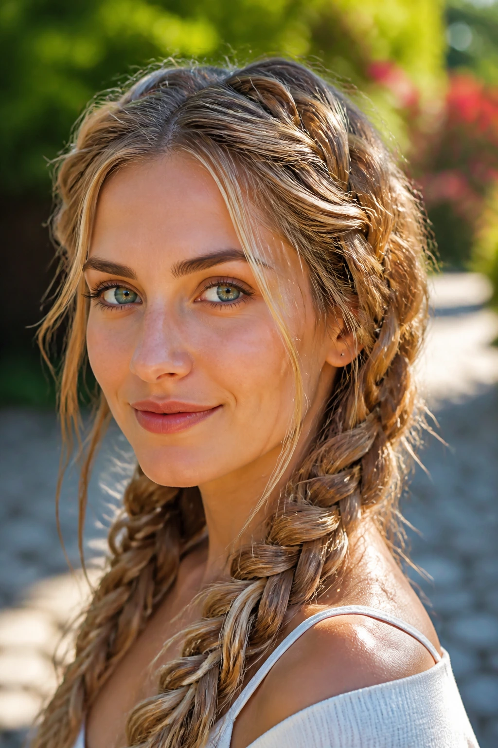 Close-up of a real woman with butterscotch braids.