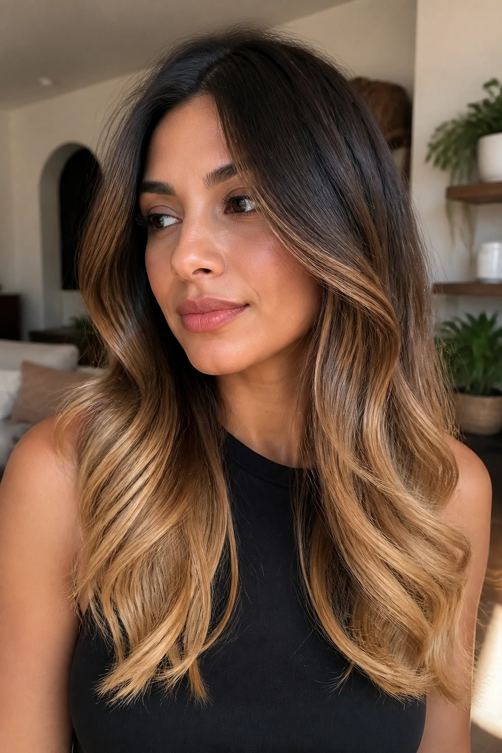 Butterscotch ombre ends on real person close-up