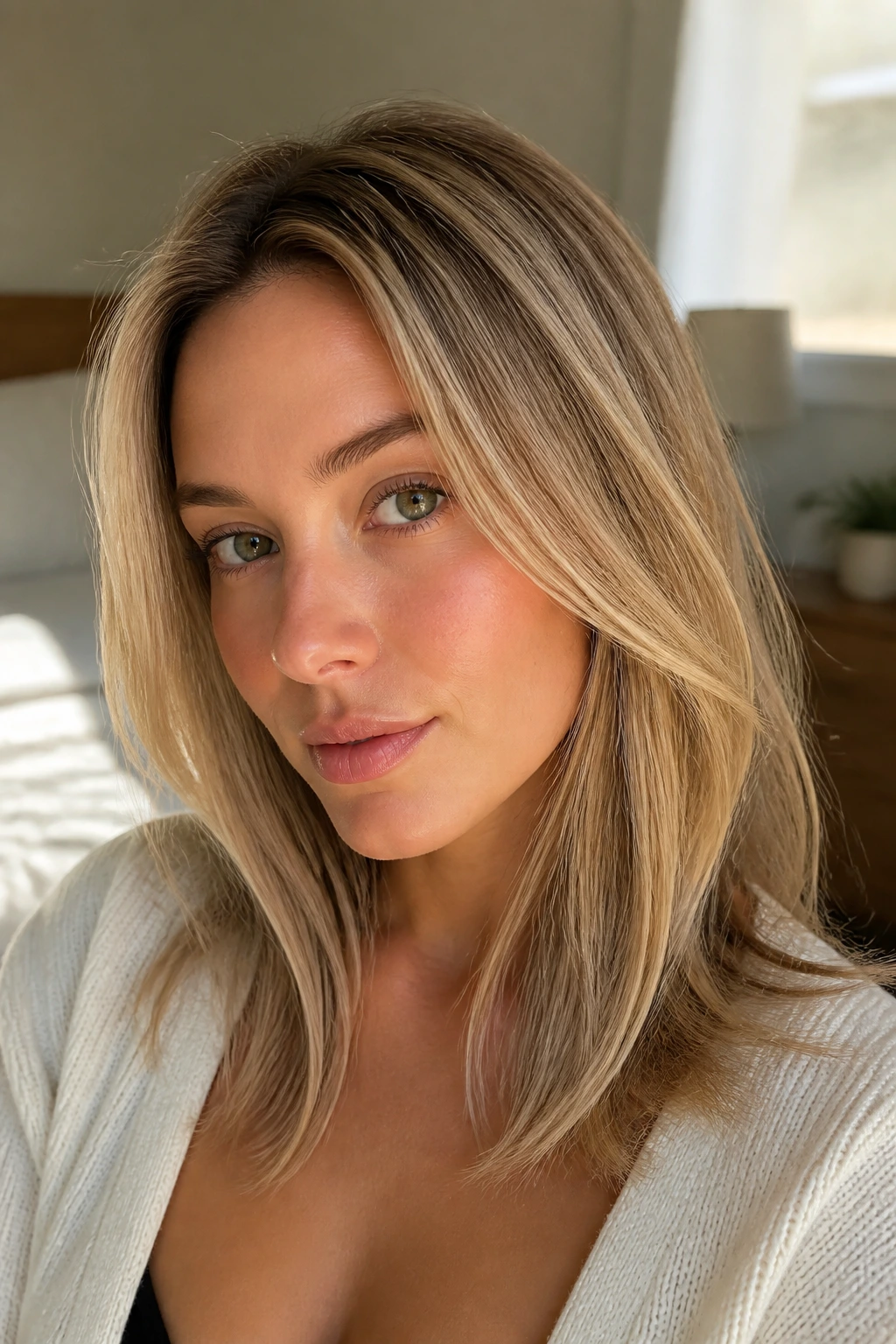 Close-up of fine hair with buttery babylights
