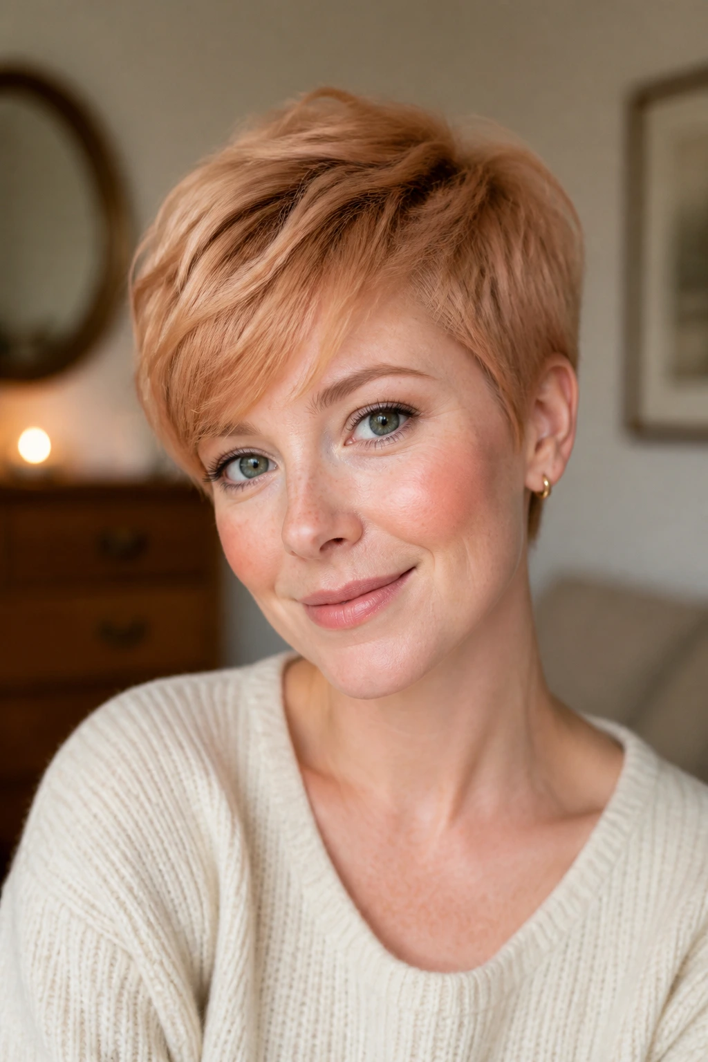 Close-up of Buttery Strawberry Pixie on a real person