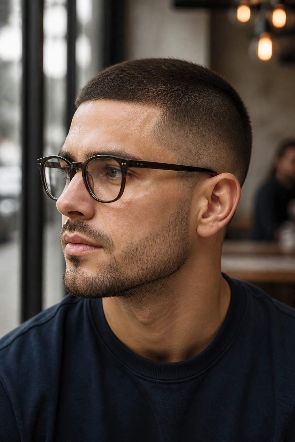 Man wearing buzz fade with balanced top and sides