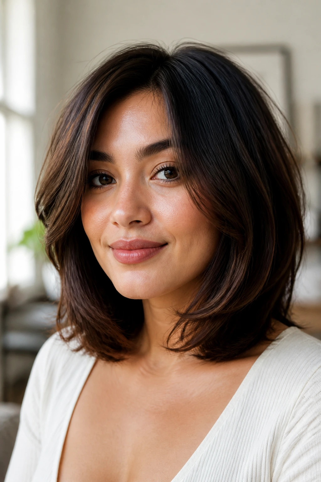 Close-up of a real person with C-shaped layers curving around the jaw