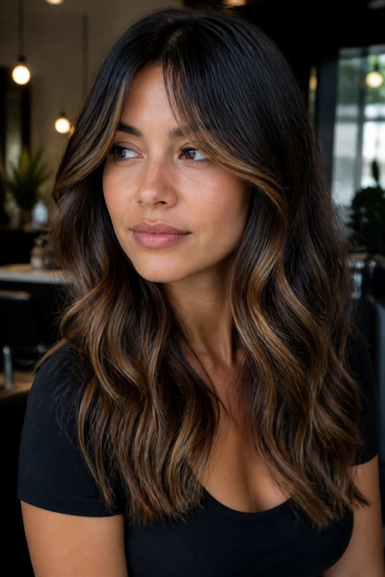 25 Honey Blonde Highlights for Dark Hair with Curtain Bangs