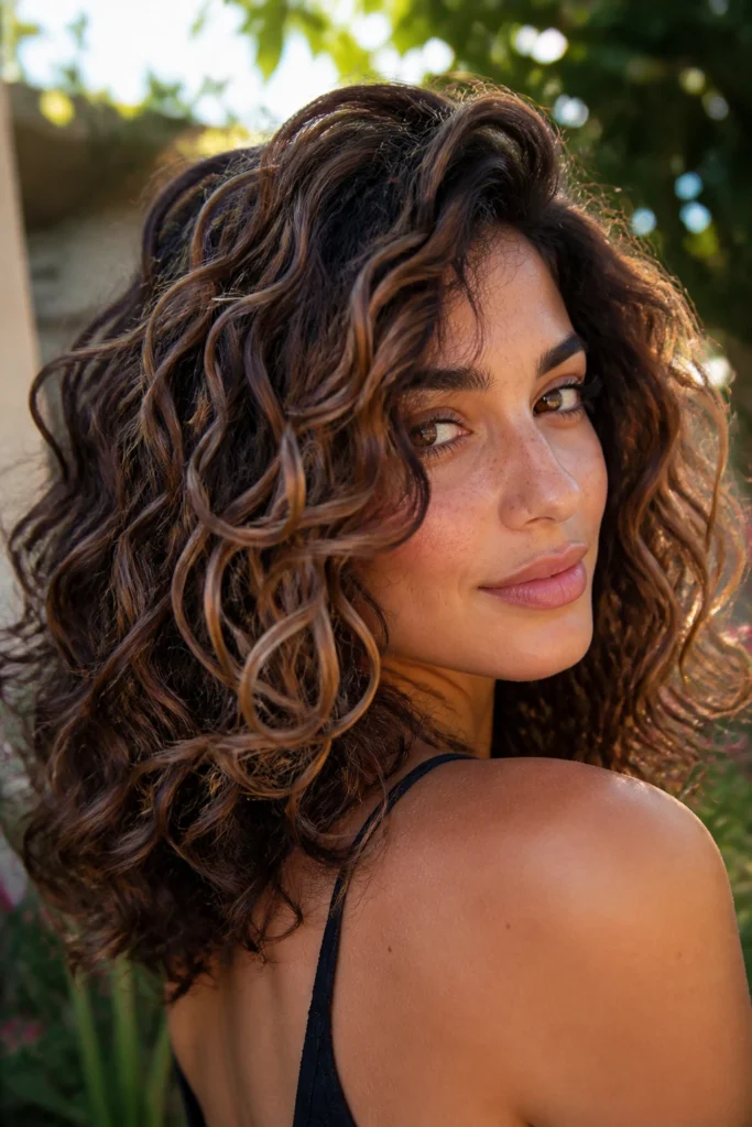 30 Brunette Balayage for Dark Hair with Curly Hair