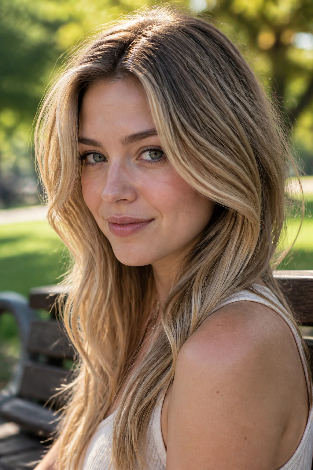 Portrait of a woman with caramel-sand face frame highlighting the cheeks