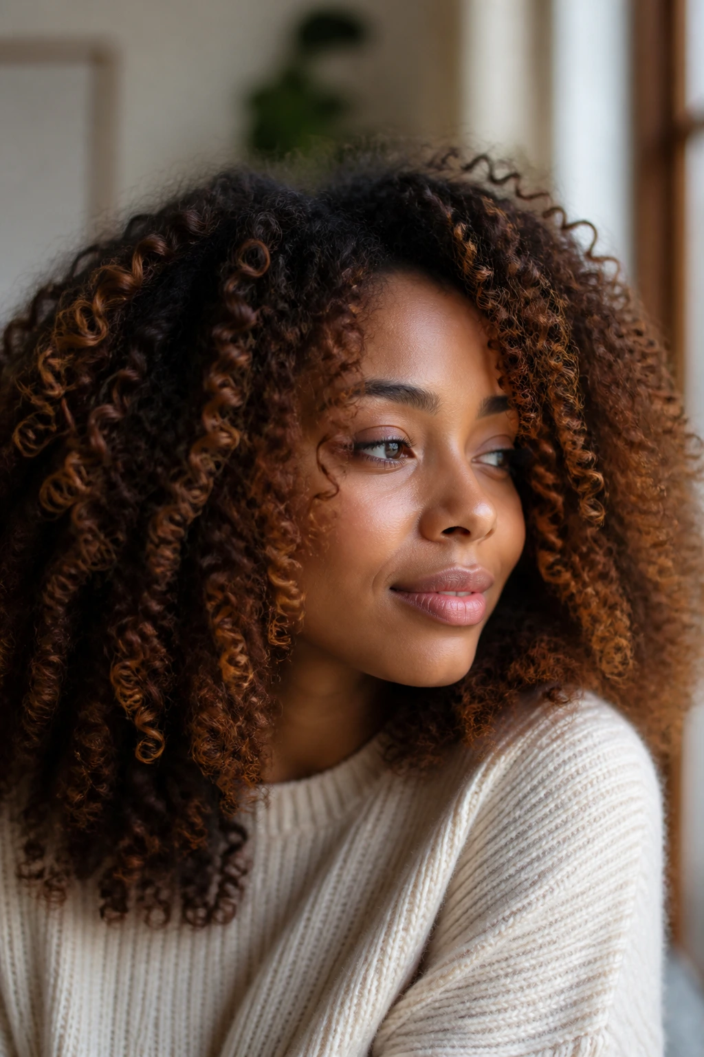Close-up of hair with caramel-toned base