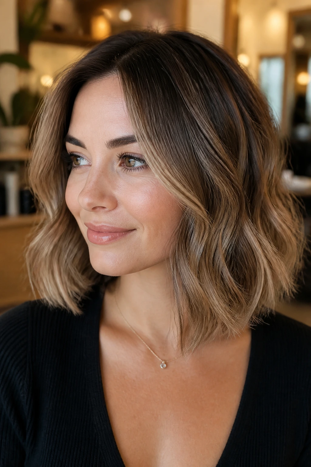 Portrait showing caramel variations with gradient tones and lowlights.