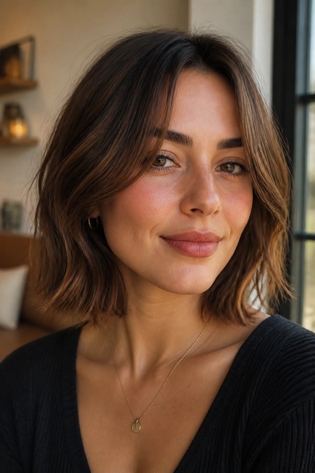 Portrait of a person with center-part lob and long curtain fringe
