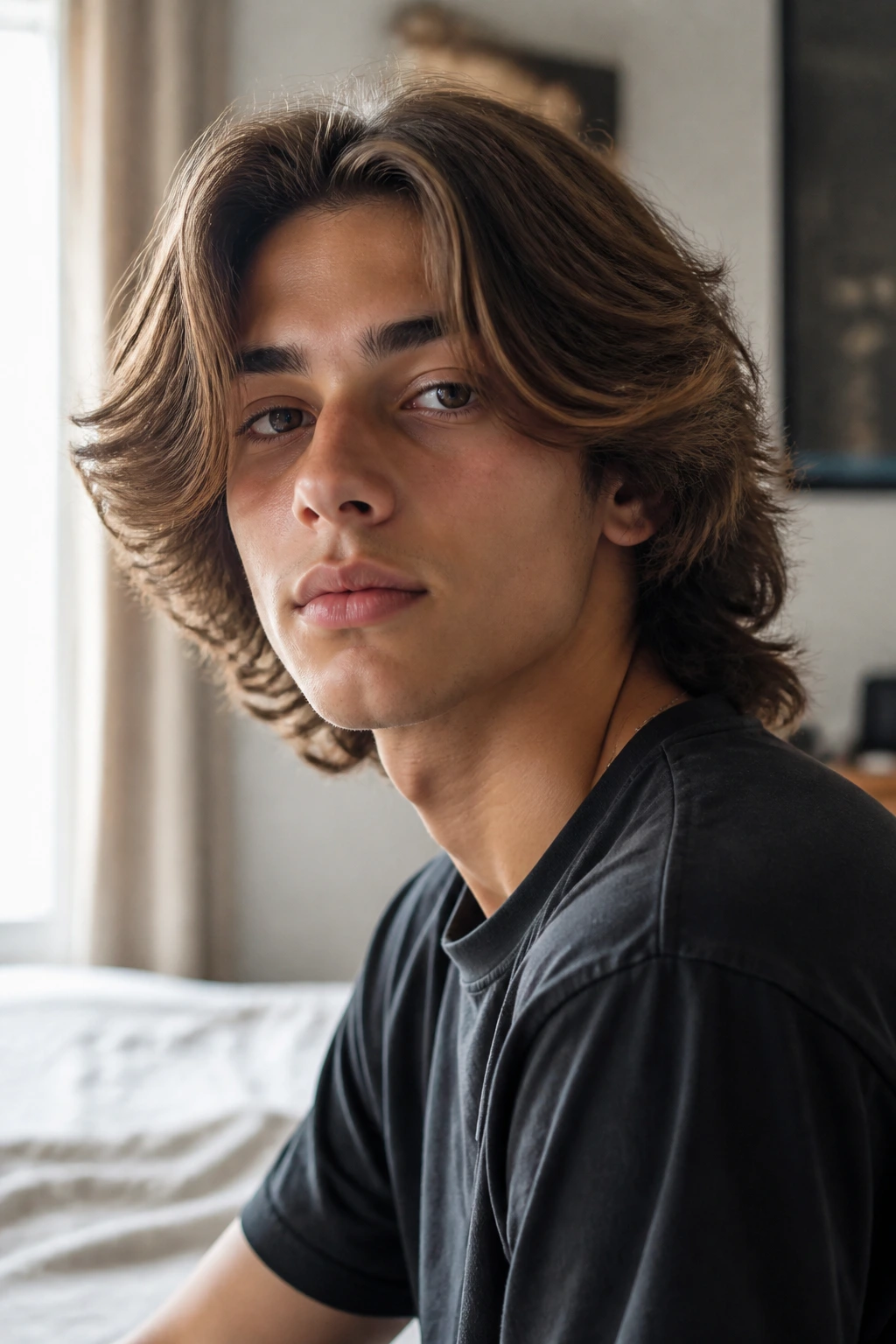 Medium close-up of a boy with center-part flow and soft layers