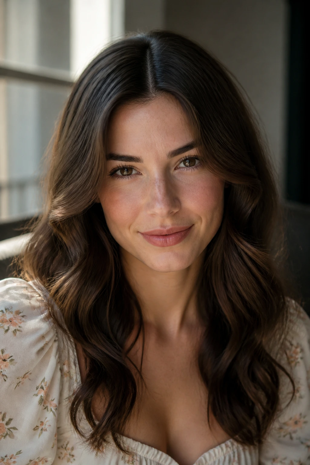 Close-up of a real person with a center-part and S-shaped waves