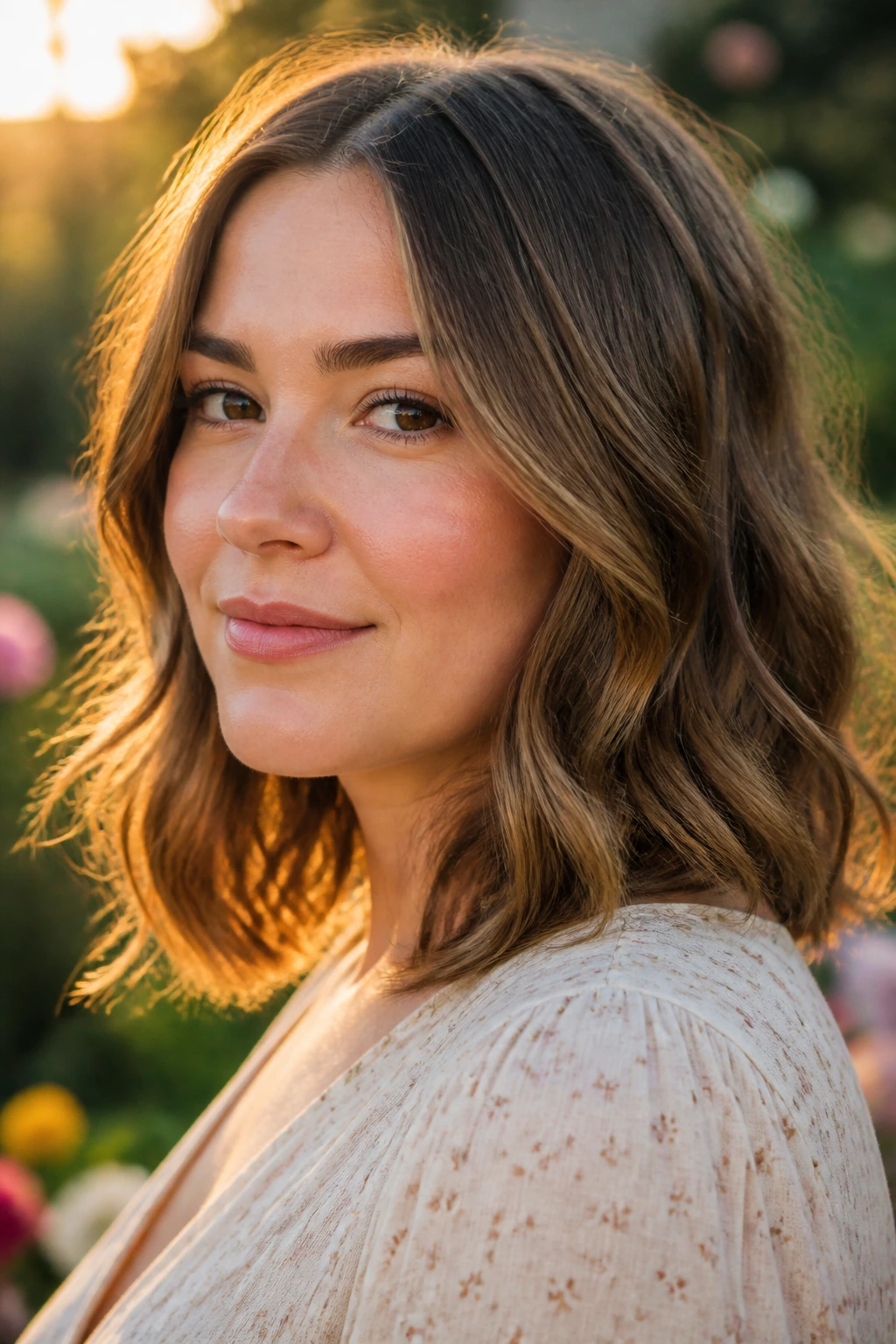 Close-up portrait of a person with center-part waves lob.