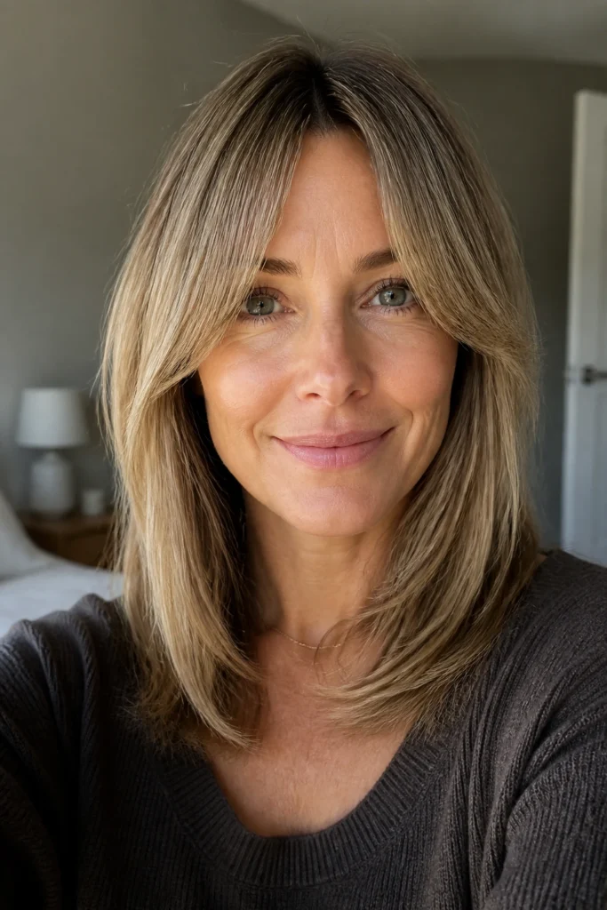 30 Long Layered Straight Bangs for Women Over 40