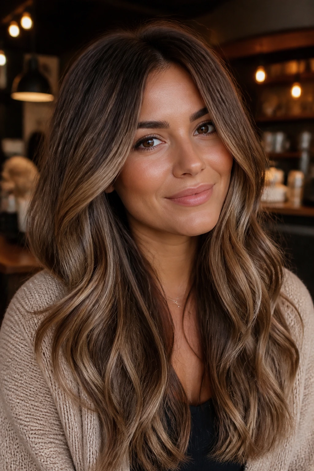 Brunette with chai latte blend hair color