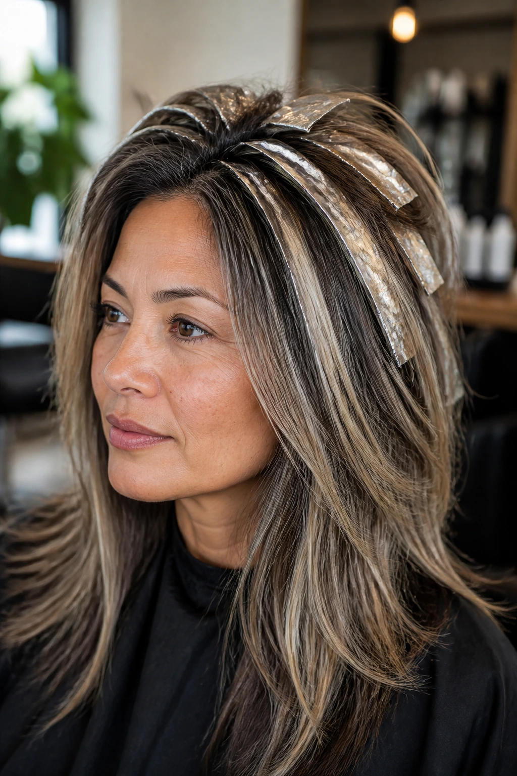 Close-up portrait of a real person with Champagne Beige Foils