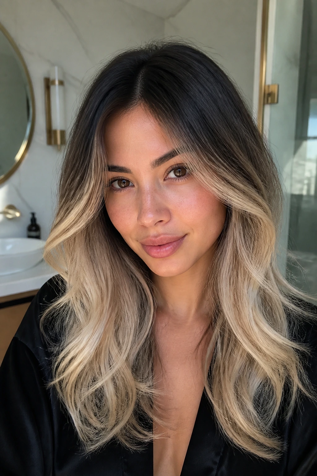 Real woman with charcoal-to-blonde ombré hair
