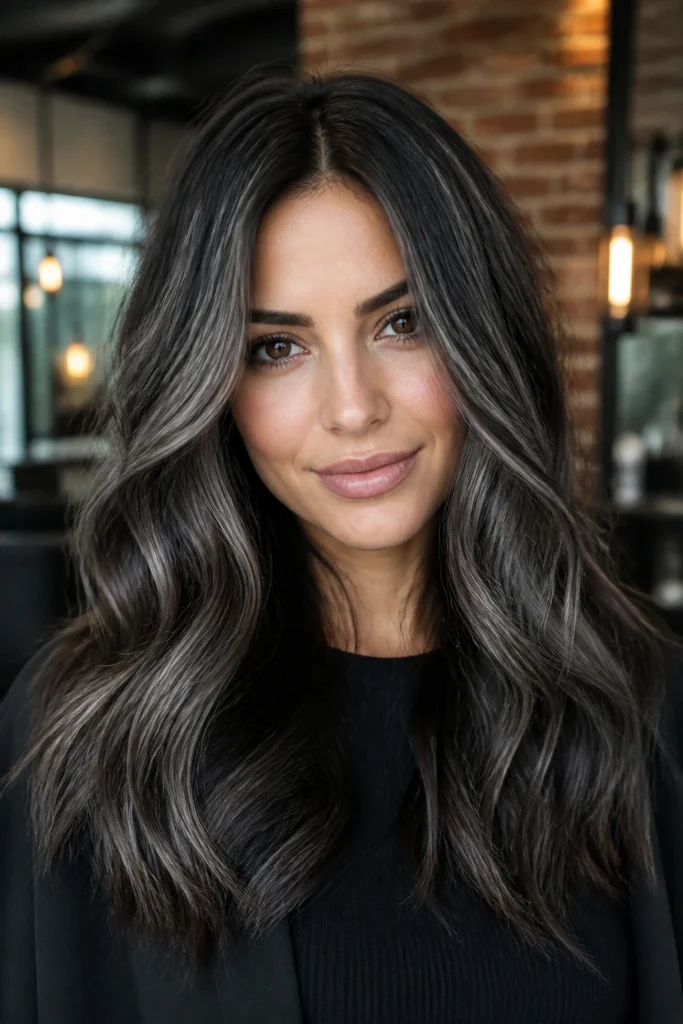 35 Dark Brown Grey Balayage for Cool Skin Tones