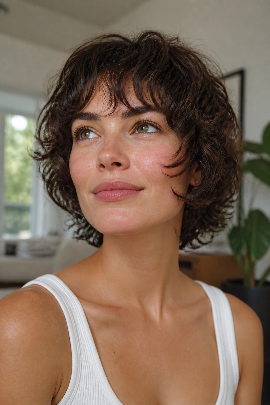 Portrait showing cheekbone-feather fringe across cheeks