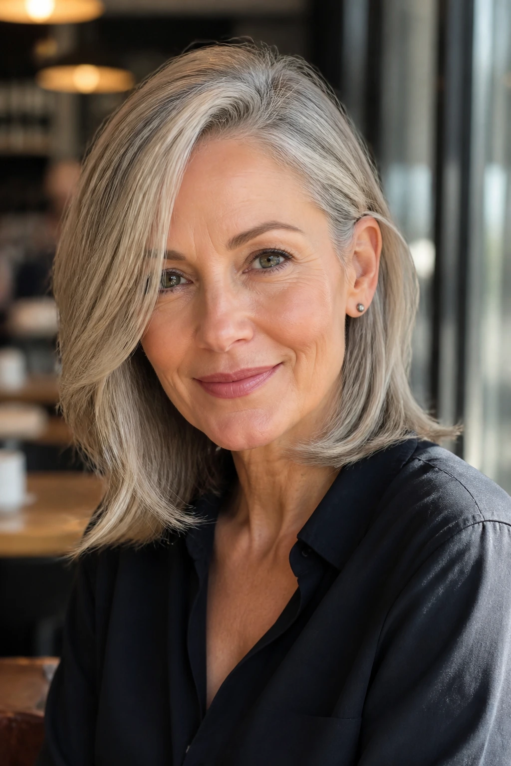 Portrait of a woman with cheekbone-frame midi hairstyle