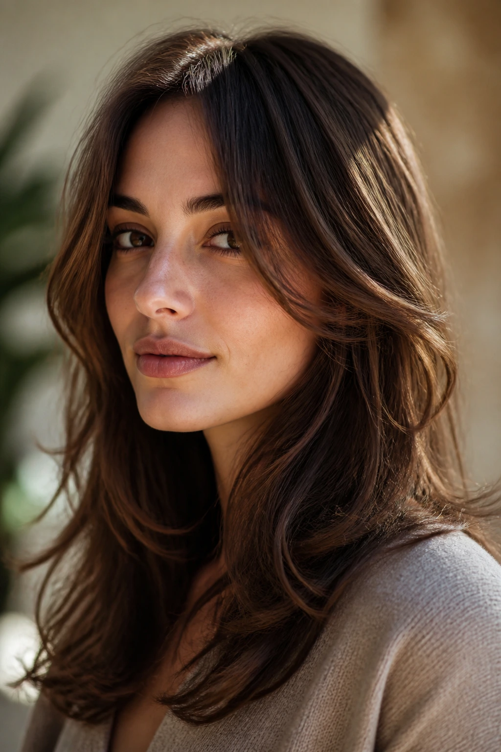 Close-up of cheekbone-skimming short layers on a heart-shaped face