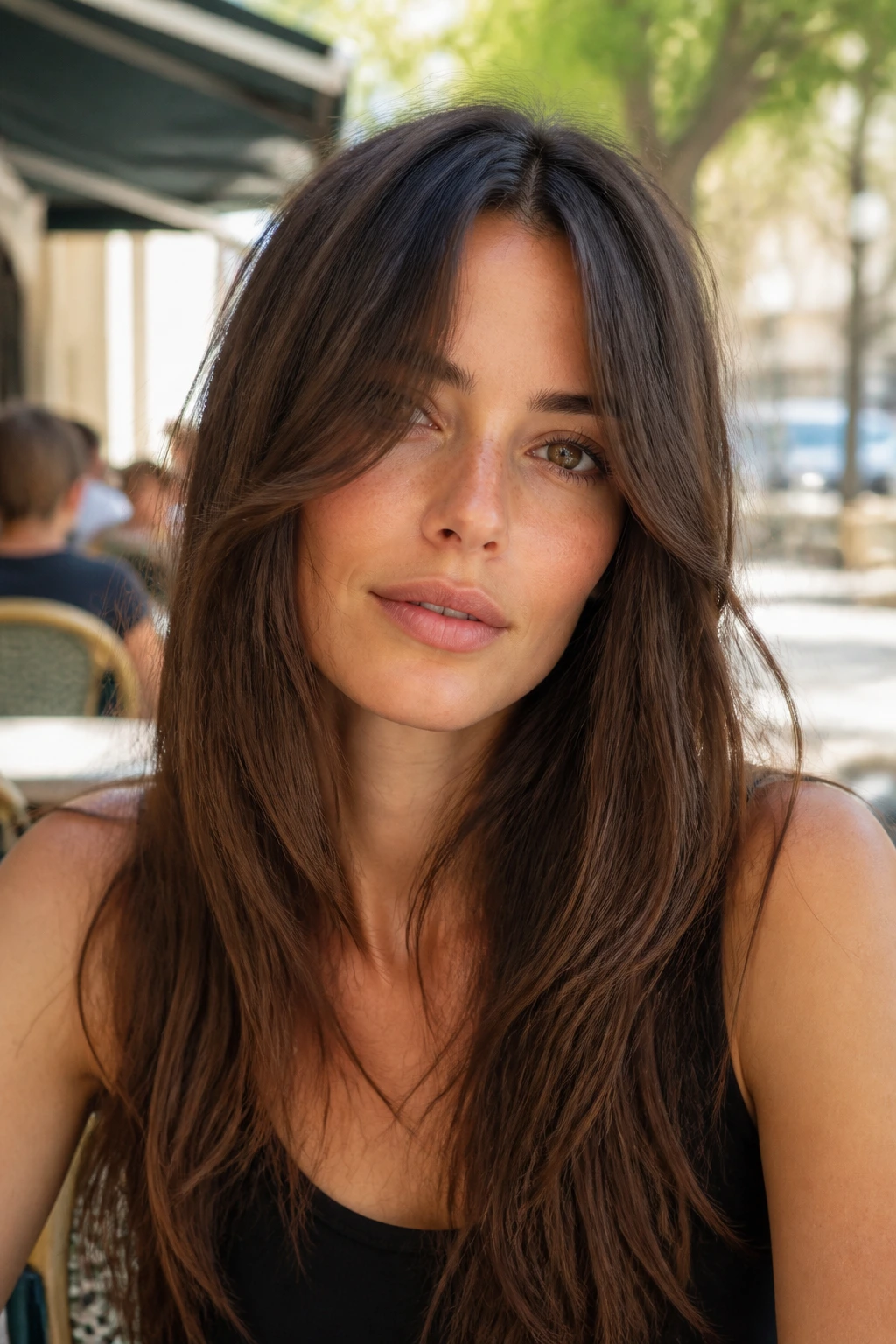 Close-up portrait of a person with a cheekbone-skimming split fringe