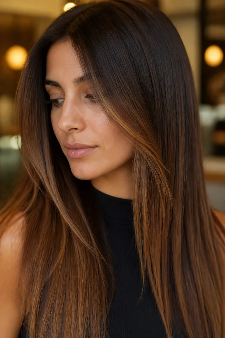 25 Brown Fall Straight Highlights for Olive Skin