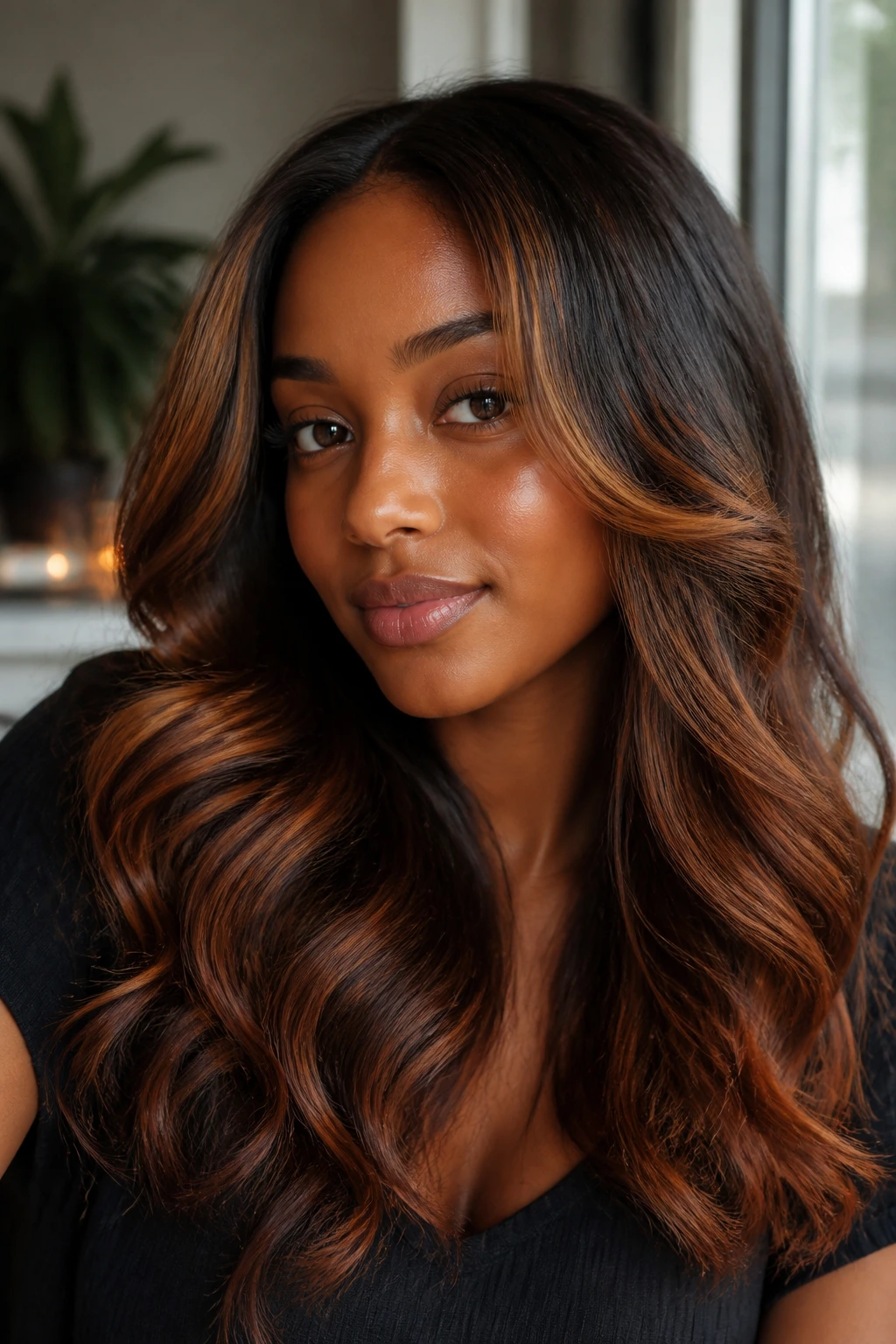 Close-up of chestnut hair showing honey-kissed, mink, and auburn-edged tones